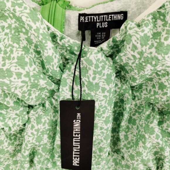 Prettylittlething Plus Floral Puff Sleeve Ruched Side Split Midi Dress Size 18 - Picture 4 of 8